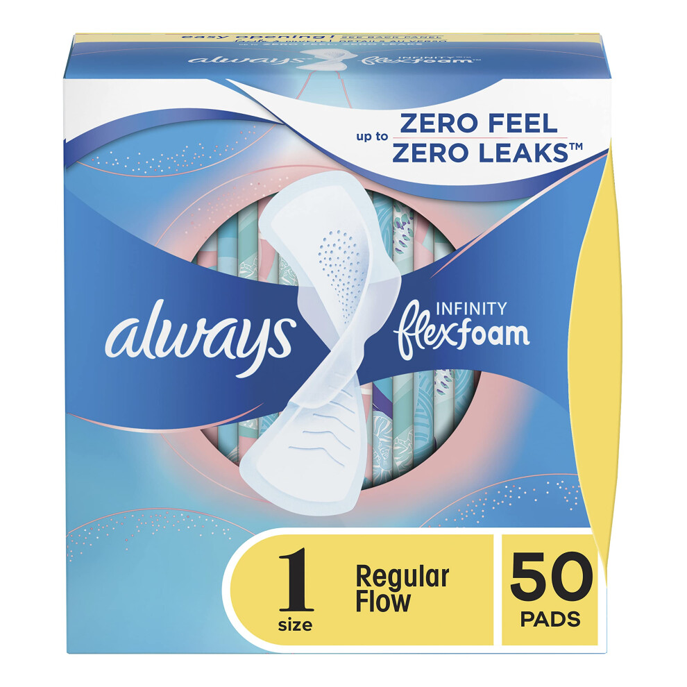 Always Infinity Feminine Pads for Women  Size 1 Regular  with Wings  unscented  50 ct