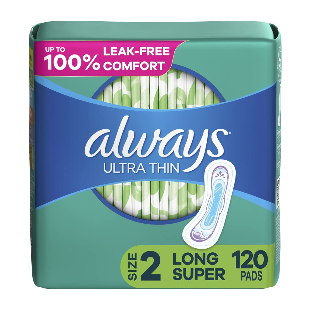 Always Ultra Thin  Feminine Pads For Women  Size 2 Long Super Absorbency  Multipack  Without Wings  Unscented  40 Count x 3 Pack