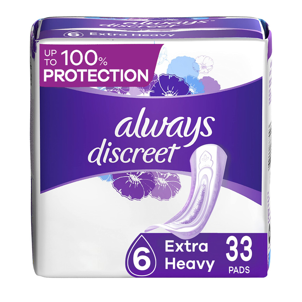 Always Discreet Incontinence Pads for Women and Postpartum Pads  Extra Heavy  33 CT  up to 100 Bladder Leak Protection