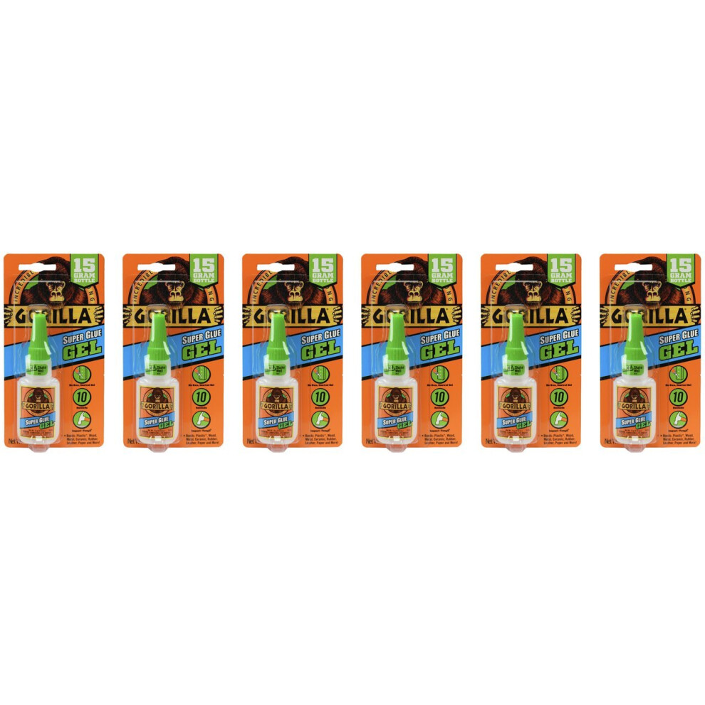 Gorilla Super Glue Gel  15 Gram  Clear  Pack of 6