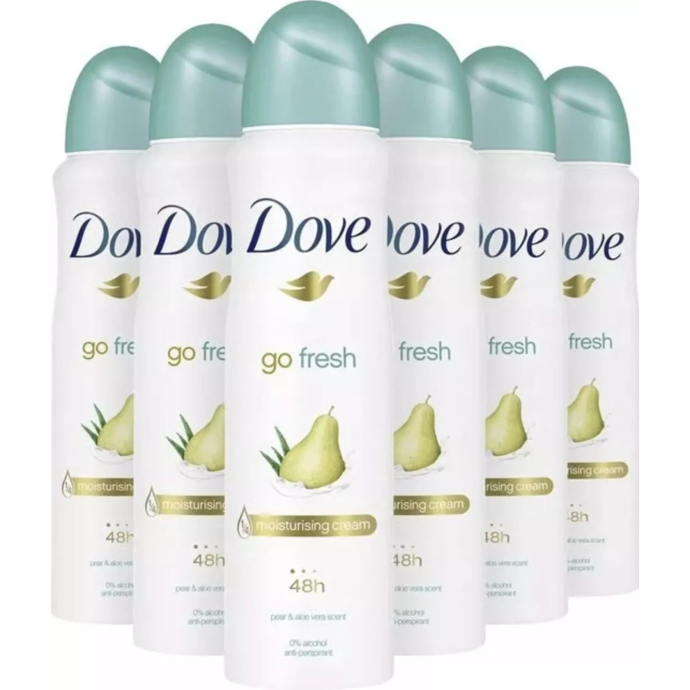 6 X 250ml Dove Pear & Aloe Vera Deodorant Body Spray