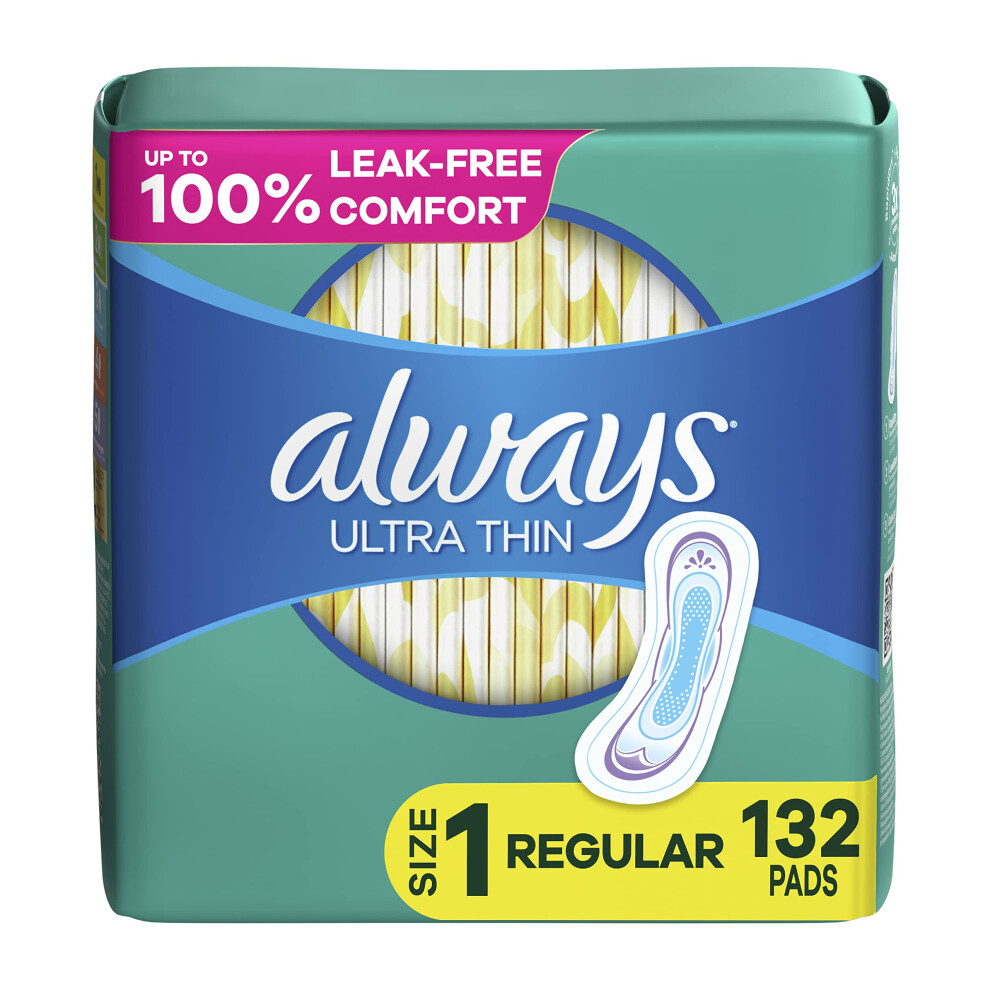 Always Ultra Thin Pads for Women  Size 1 Regular Absorbency Without Wings Unscented  44 Count x 3 Packs 132 Count total