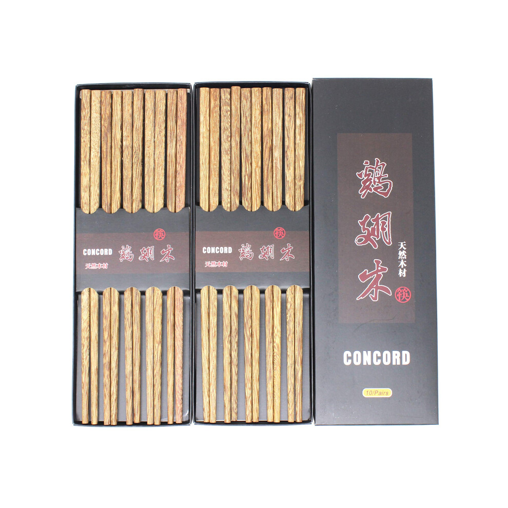 CONCORD 10 Pairs Chinese Ebony Wenge Wood Organic Chopsticks Set Sushi Dinner Reusable NaturalJi Chi Mu