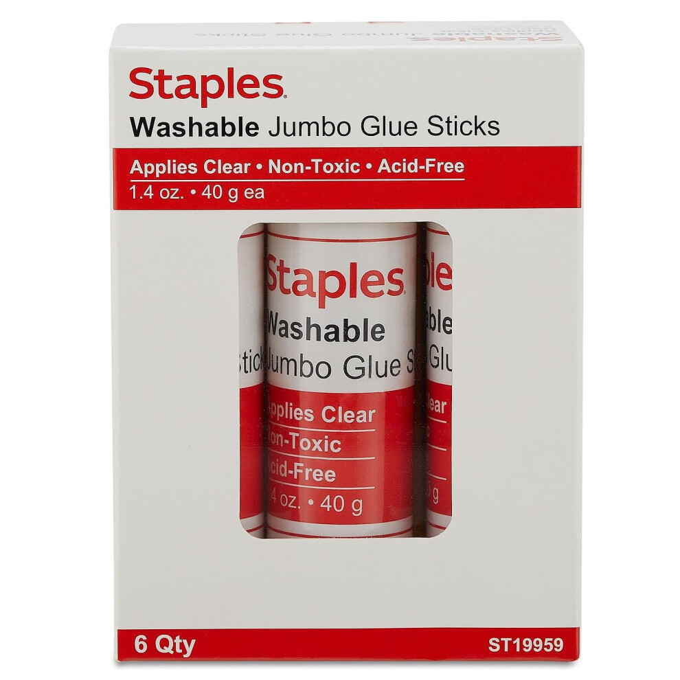 Staples 886374 Washable Glue Sticks Jumbo Clear 14 oz 6Pack 19959