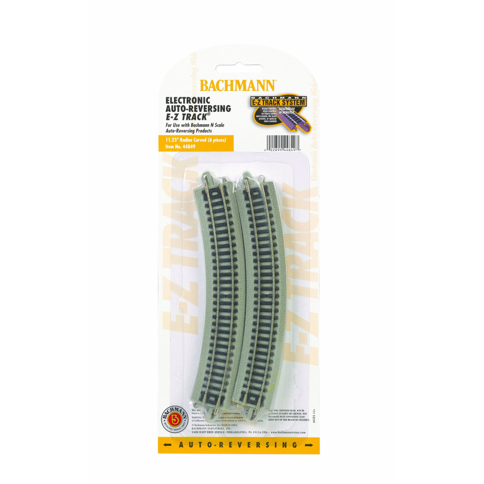 Bachmann Industries EZ Track Nickel Silver AutoReversing 1125 Radius Curved Track 6card N Scale