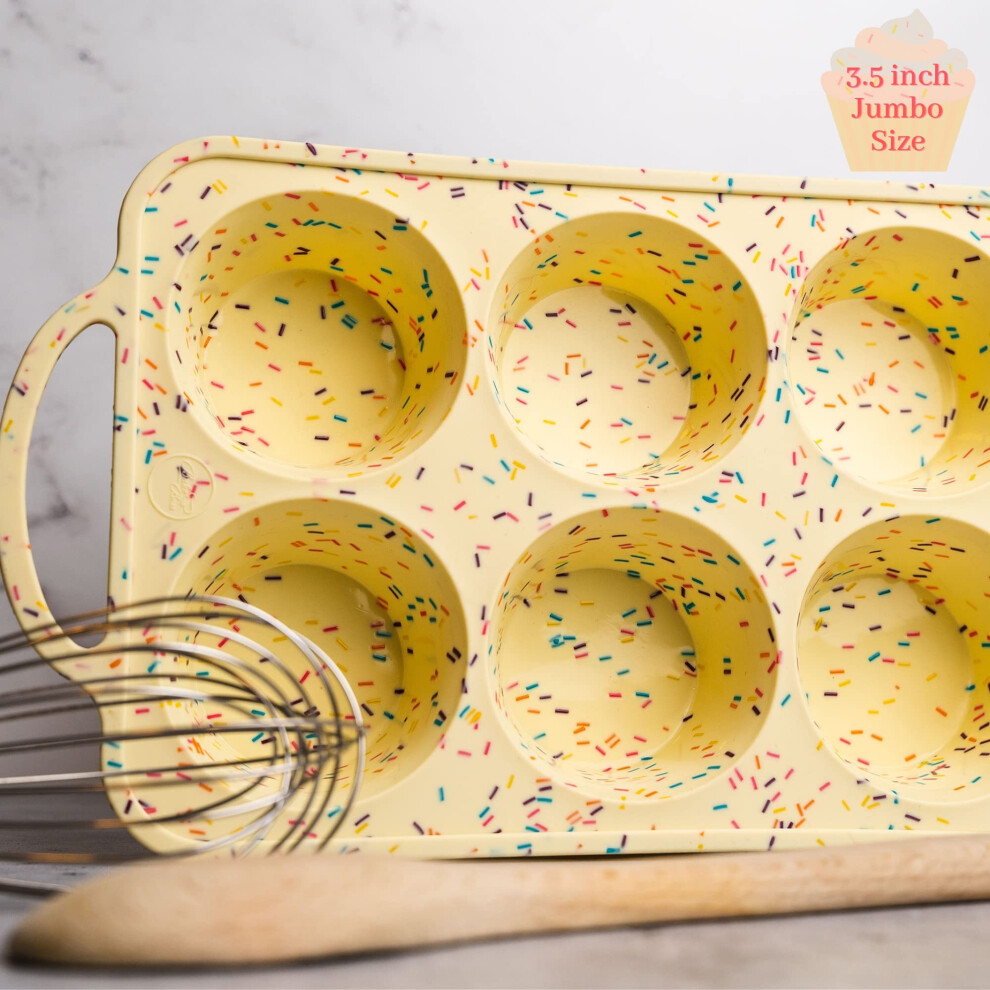 BAKE BOSS Silicone Jumbo Muffin Pan With Handles  6 Cups Jumbo Cupcake Pan  Silicone Muffin Cups for Baking  Eggs  Cupcakes  No
