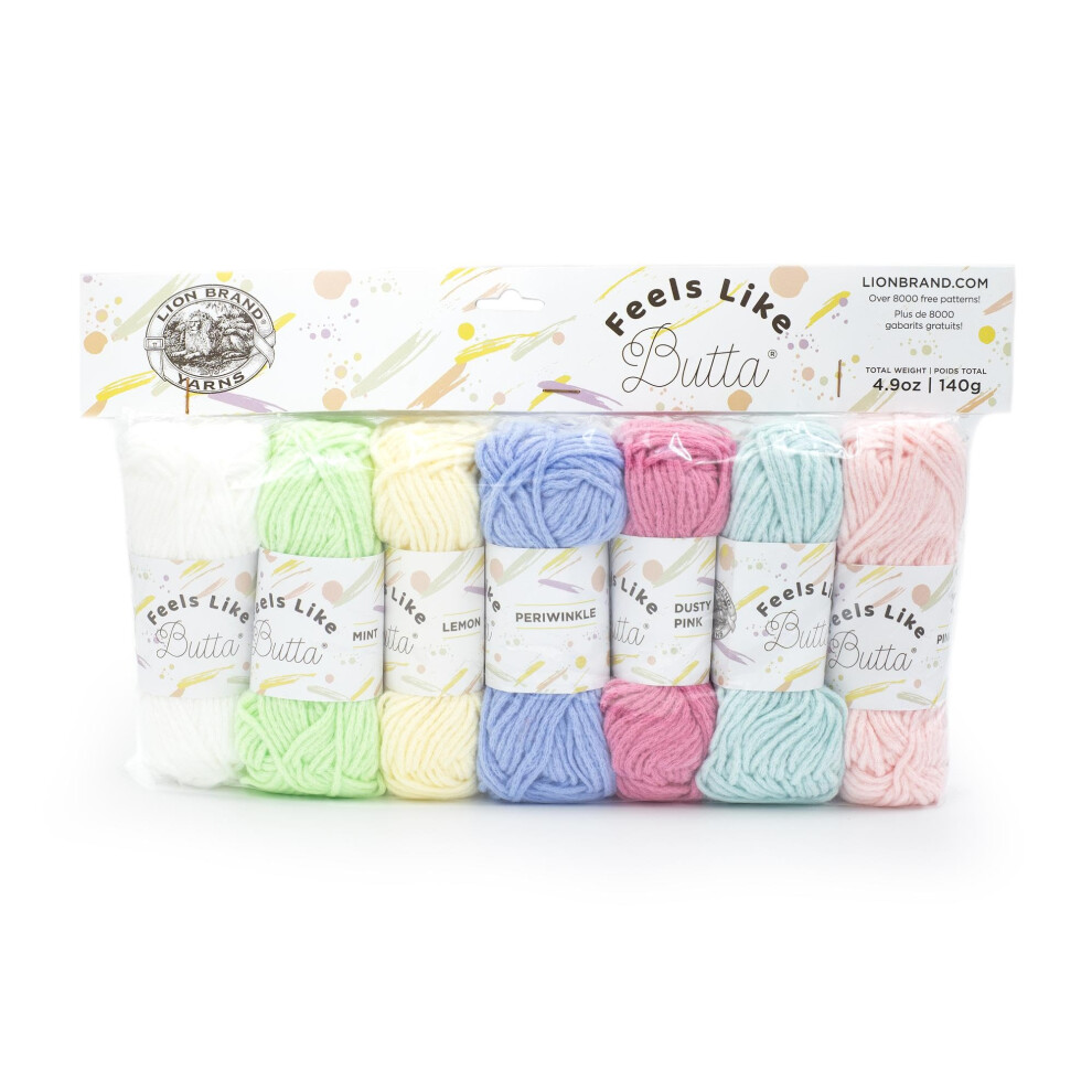 Lion Brand Yarn Feels Like Butta  Soft Yarn for Crocheting and Knitting  7Assorted Sample Pack Pastel