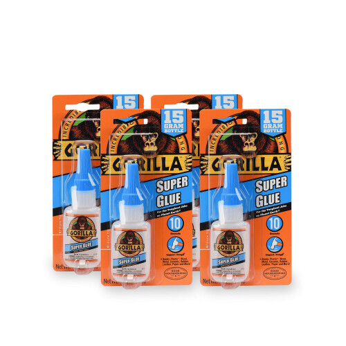 Gorilla Gorilla Super Glue 15 Gram, Clear, (4 Pack)