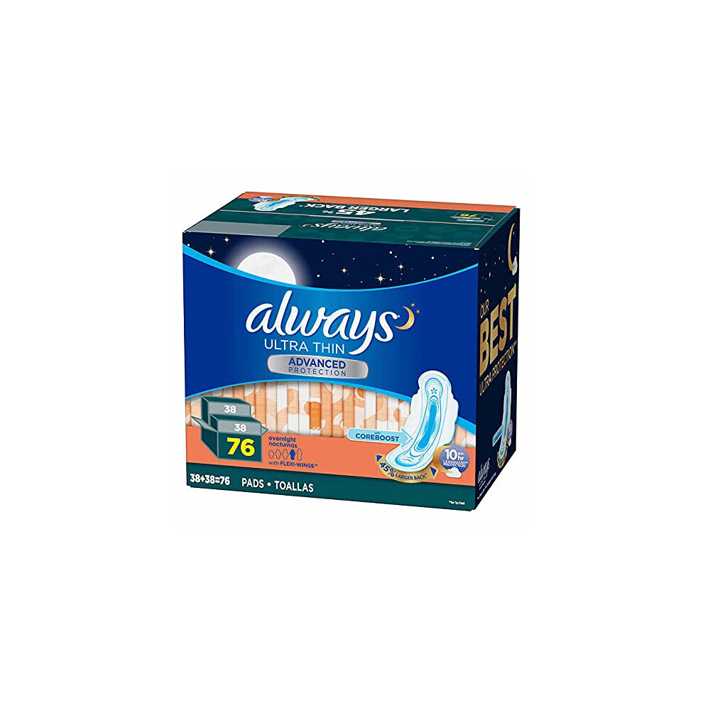 Always Ultra Panty Liners Thin Advanced with Flexi Wings with Coreboost 10 Hours Leak Protection Larger Back 76 Count