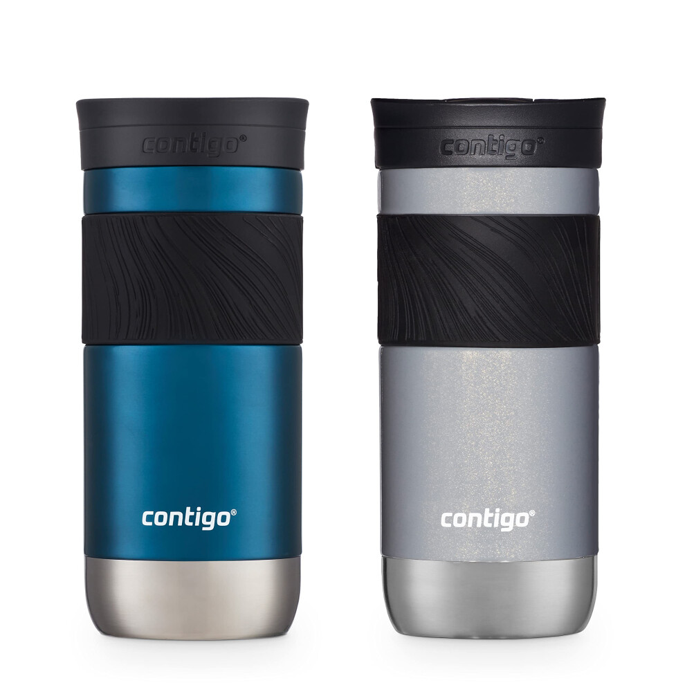 Contigo SNAPSEAL Insulated Stainless Steel Travel Mug with Grip  16oz  Blueberry Transparent Satin  Gold Morel