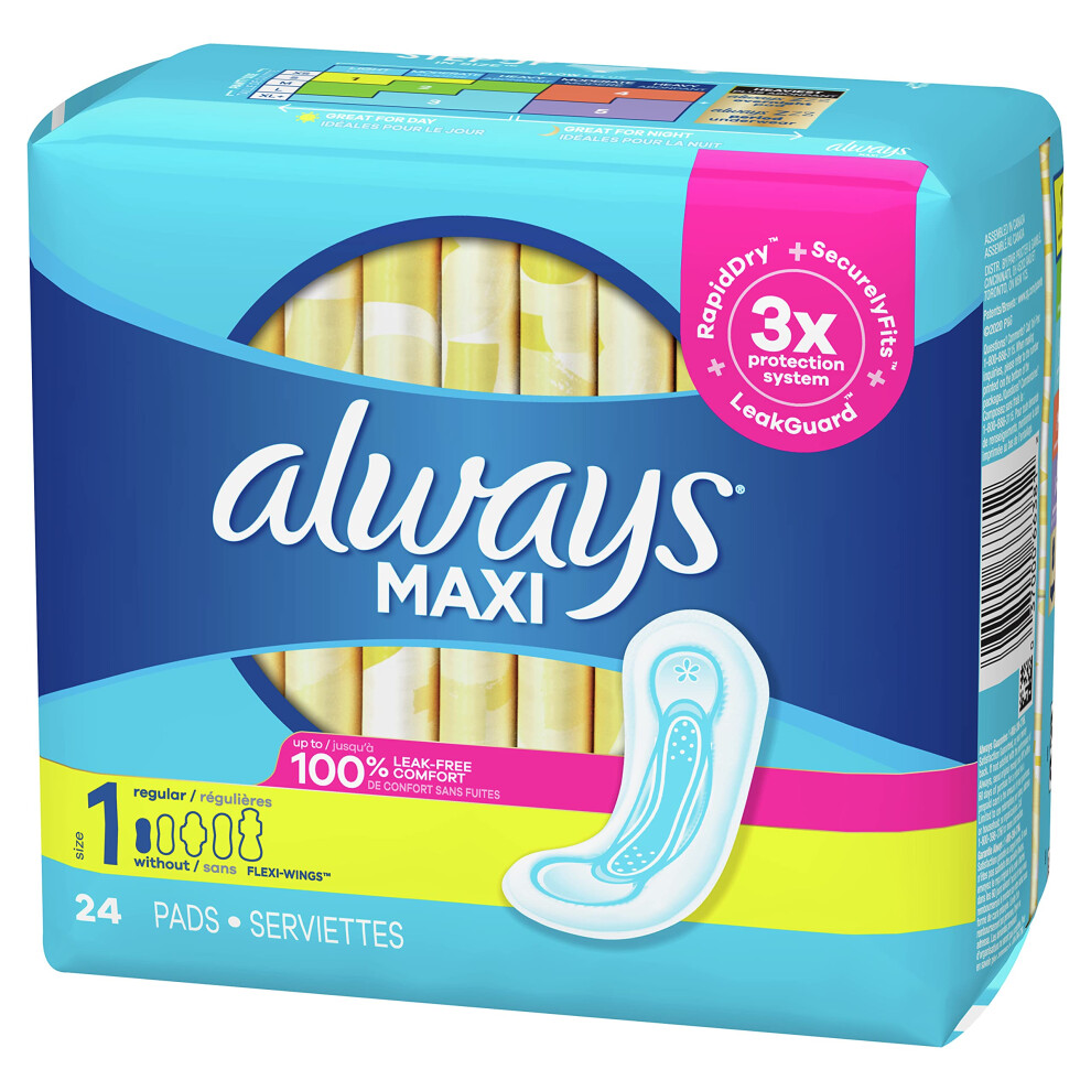 Always Maxi Feminine Pads for Women  Regular Absorbency  24 Count  No Wings  Unscented 24 Count