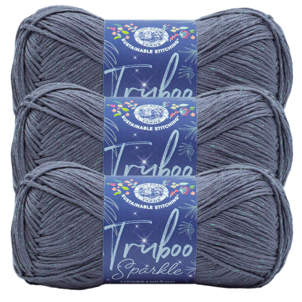 3 Pack Lion Brand Yarn Truboo Sparkle Bamboo Yarn  Thunder