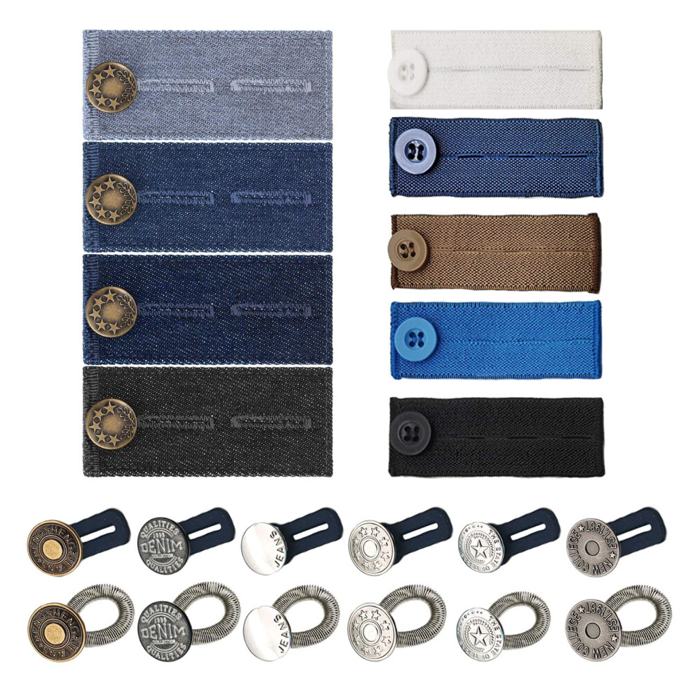 ZYNERY 21 PCS Rallonges de Ceinture Rallonges de Bouton pour Jeans Rallonges de Taille pour Pantalons pour Femmes Hommes Grossesse Jeans Jupe Col Robe