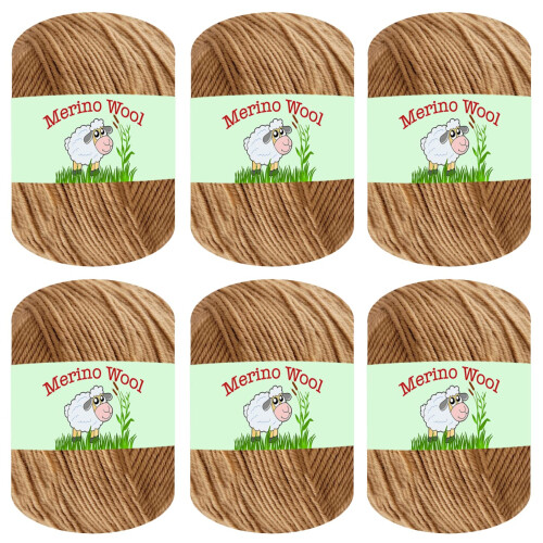 6-Pack 100% Μαλλί Merino για Πλέξιμο και Κέντημα από Sunny Cat (18 Ανοιχτό Χακί)