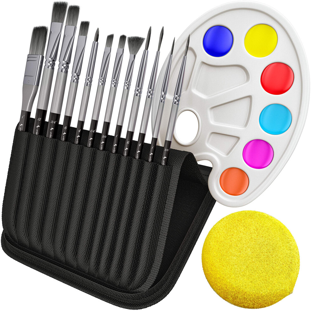 Pro Paint Brushes Set for Acrylic  Oil  Watercolor  Face and Body Painting  Synthetic Nylon Tips  Set of 10  White 12  Black