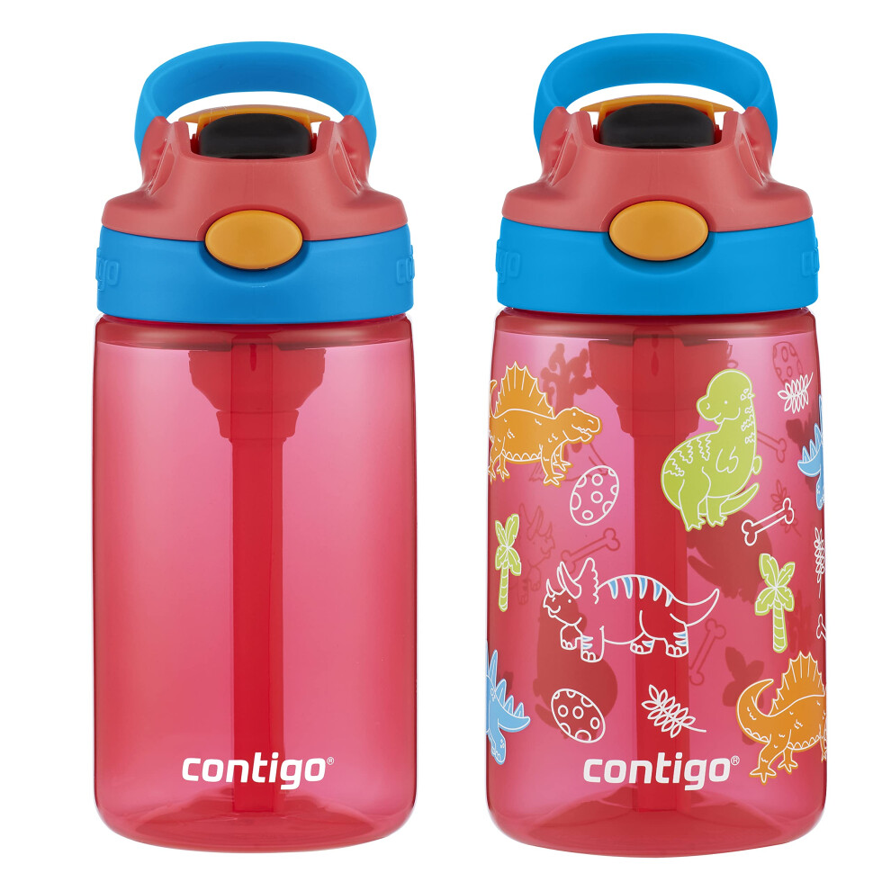 Contigo 14oz Kids Cleanable Water Bottle with Silicone Straw and SpillProof Lid  2Pack in Watermelon  Dinos  DishwasherSafe