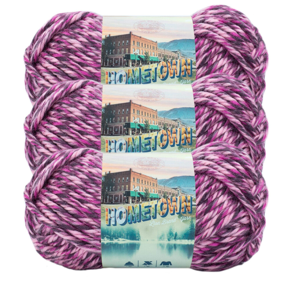 Lion Brand Yarn Hometown Yarn  Bulky Yarn  Yarn for Knitting and Crocheting  3-Pack  Elmore City Dance