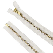 Cremallera de metal de 32 pulgadas, cremalleras resistentes de metal de latn dorado, color blanco, 32 cremalleras de costura separadoras, cremal