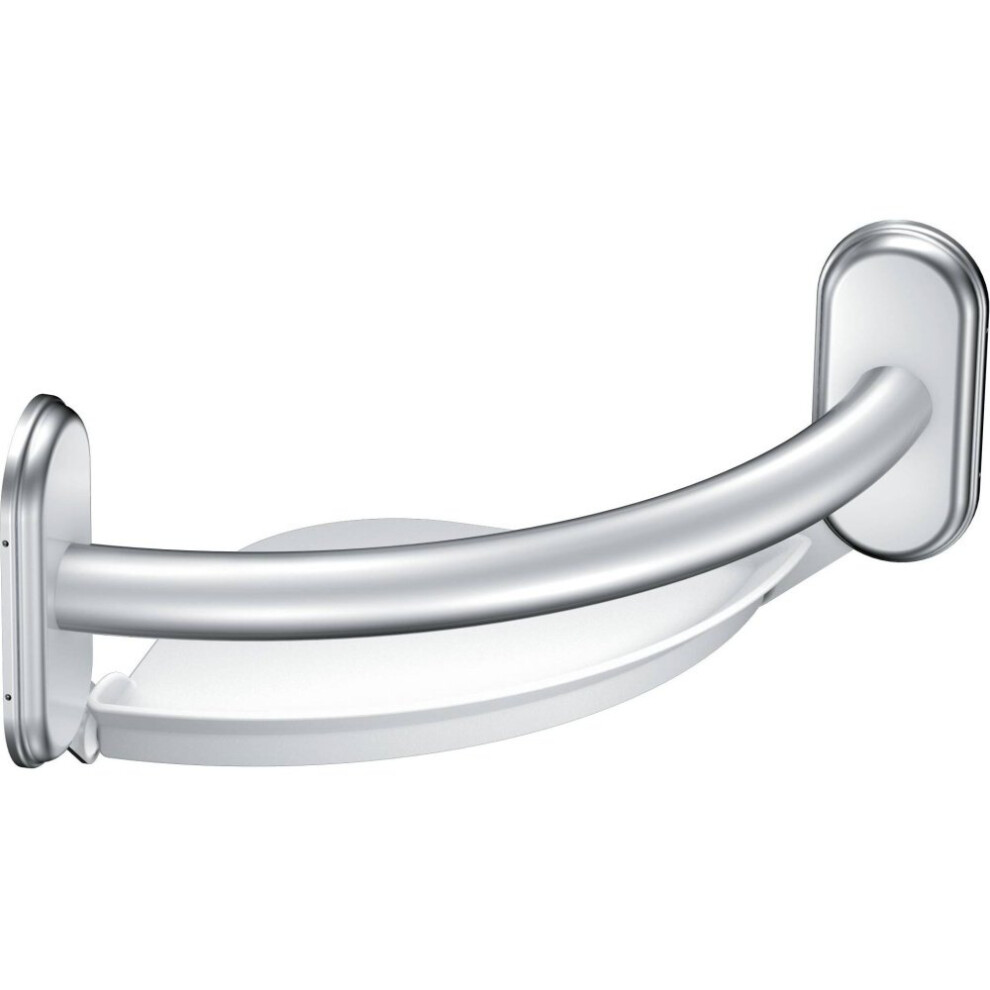 Moen Lr2354dch Bathroom Safety 9-Inch Curved Bathroom Grab Bar With Integrated Corner Shelf Chrome