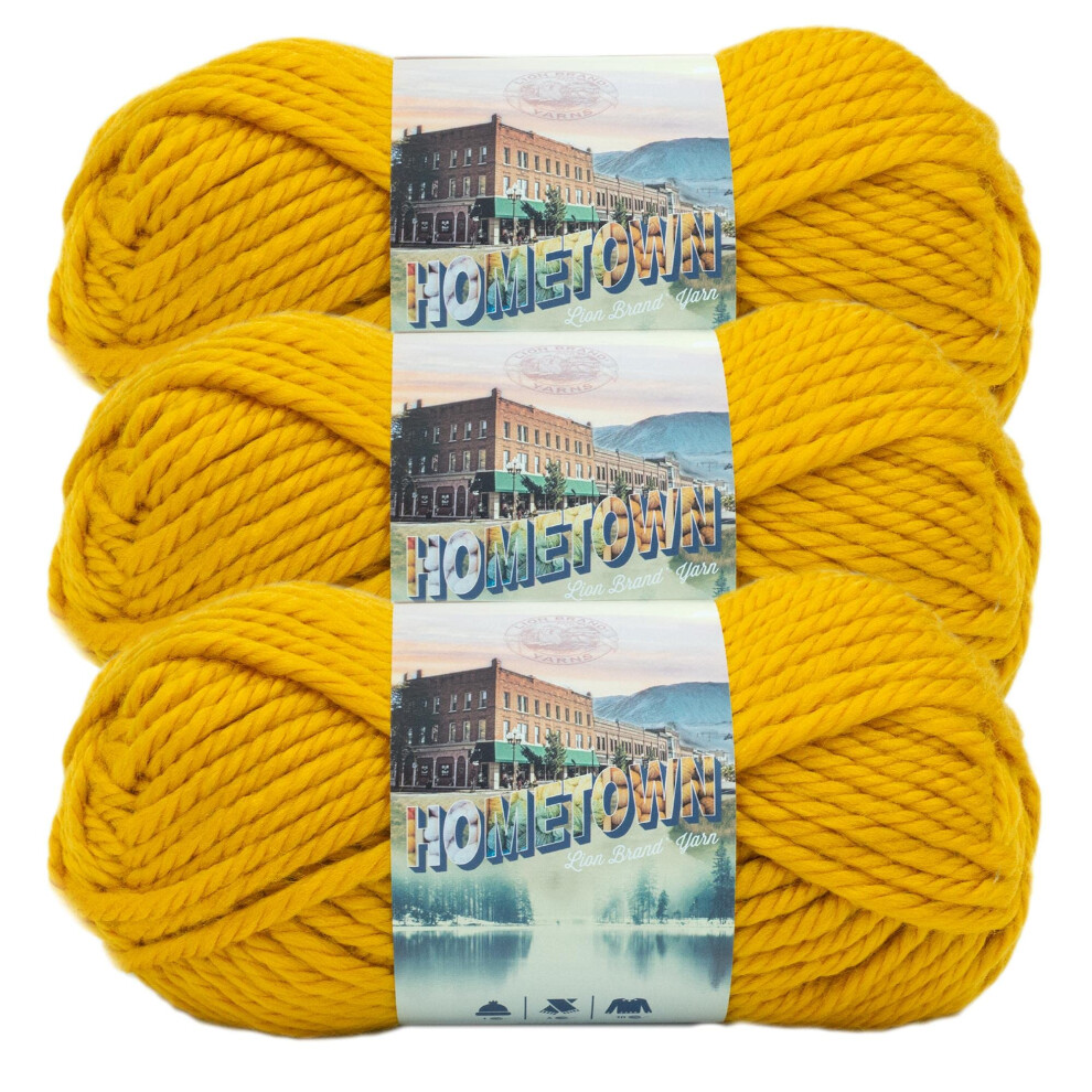 Lion Brand Yarn Hometown Yarn  Bulky Yarn  Yarn for Knitting and Crocheting  3Pack  Madison Mustard