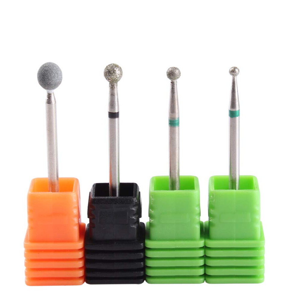 Mzcmsl 4Pcs Cuticle Clean Drill Bit Diamond Nail Bit Ball Head Stone File Manicure Pedicure Nail Art Tools