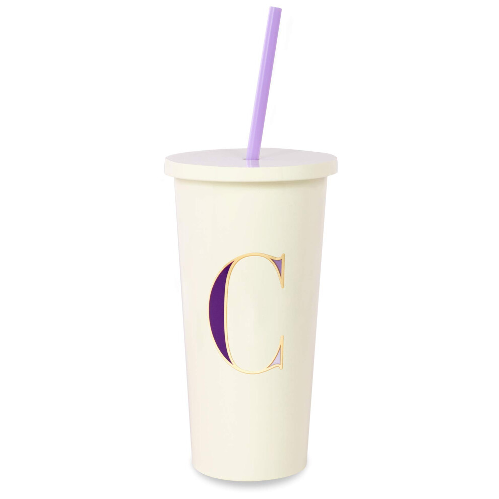 Kate Spade New York Insulated Initial Tumbler with Reusable Straw  20 Ounce Acrylic Travel Cup with Lid  C Purple