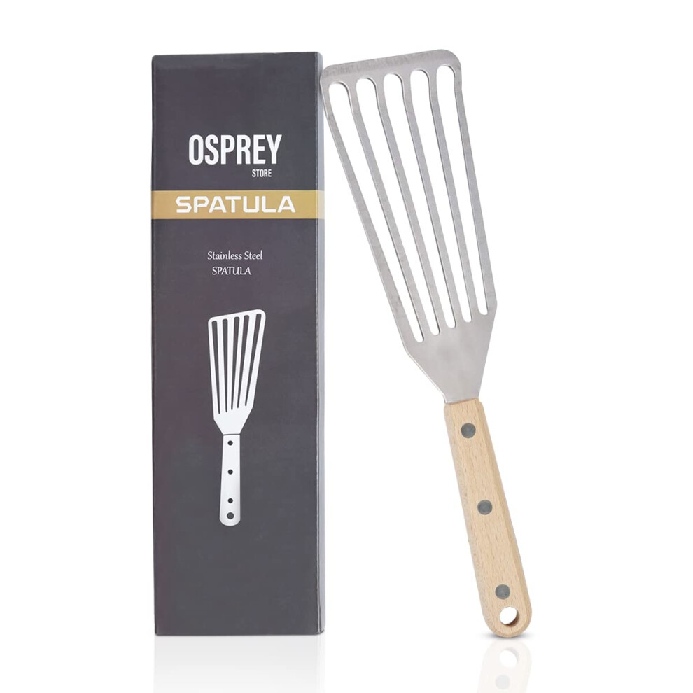 Osprey Wooden Handle Fish Spatula with Stainless Steel Slotted Turner  Wide Thin and Lightweight Fish Turner for flipping and tu