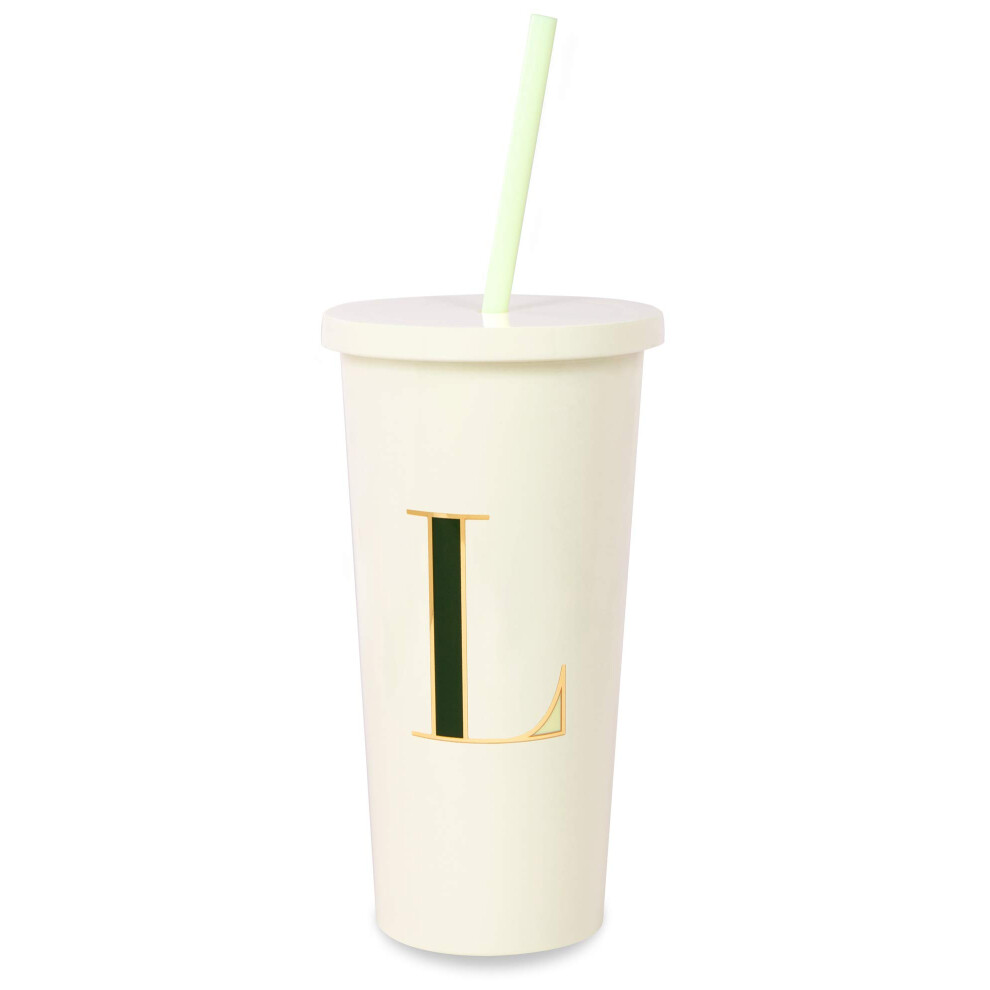 Kate Spade New York Insulated Initial Tumbler with Reusable Straw  20 Ounce Acrylic Travel Cup with Lid  L Green