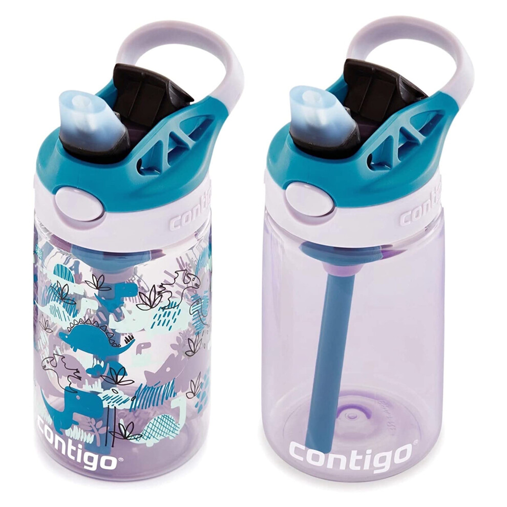 Contigo Kids Straw Water Bottle with AUTOSPOUT Lid  14oz  2 Pack  Eggplant  Dinos