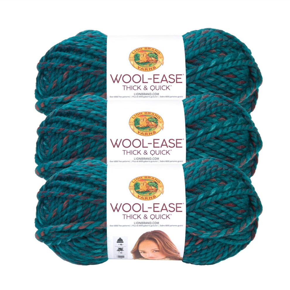 Lion Brand Yarn WoolEase Thick  Quick Yarn  Soft and Bulky Yarn for Knitting  Crocheting  and Crafting  3 Pack  Deep Lagoon