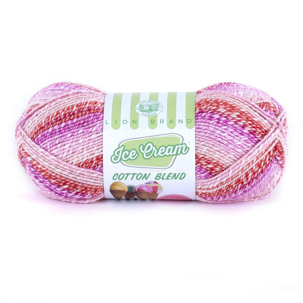 1 Skein Lion Brand Yarn Ice Cream Cotton Blend Yarn  Strawberry