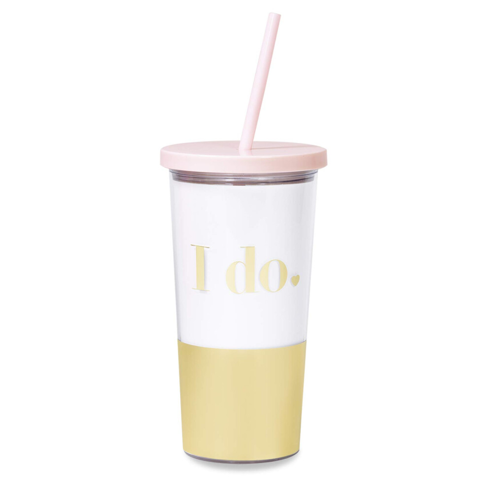 Kate Spade New York GoldBlush Pink Bridal Insulated Tumbler with Reusable Straw  20 Ounce Travel Cup  I Do Gold