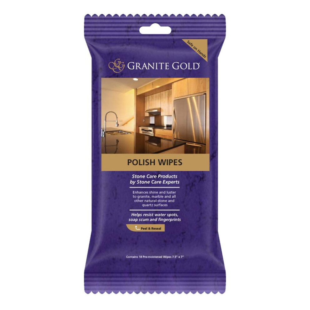 Granite Gold Polish Wipes StreakFree Shine for Granite  Quartz  Marble  Travertine  Natural Stone Countertops  18 Count  1Pack