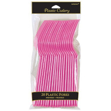 Fourchette en plastique rose vif élégante (Pack de 20) - Écologique, durable et accrocheur, parfait pour fêtes et événements