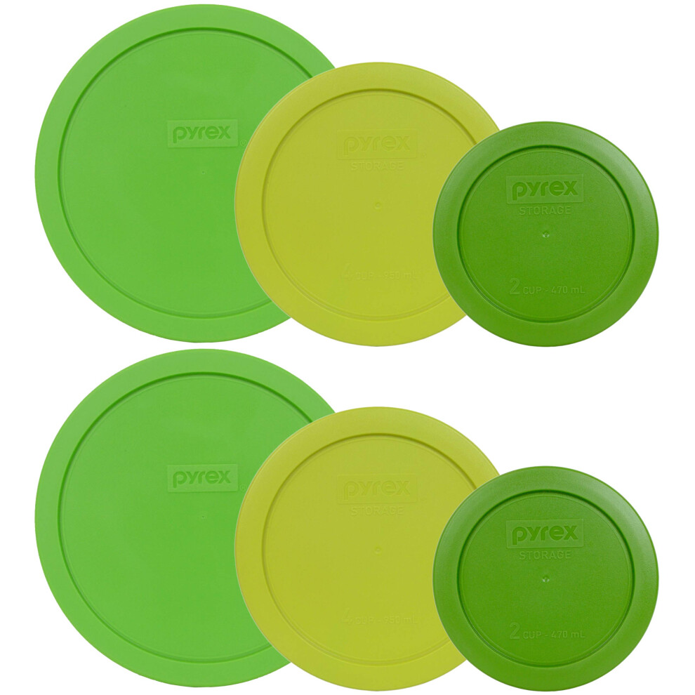 Pyrex 2 7402PC Green 7 Cup  2 7201PC Edamame Green 4 Cup   2 7200PC Lawn Green 2 Cup Plastic Storage Lids  Made in USA