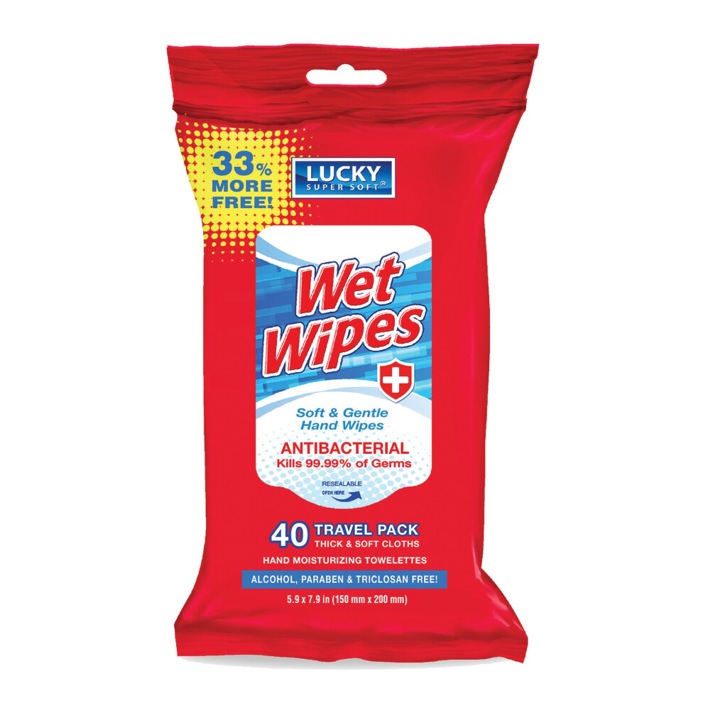 Lucky Super Soft Antibacterial Wet Wipes, 40 Count
