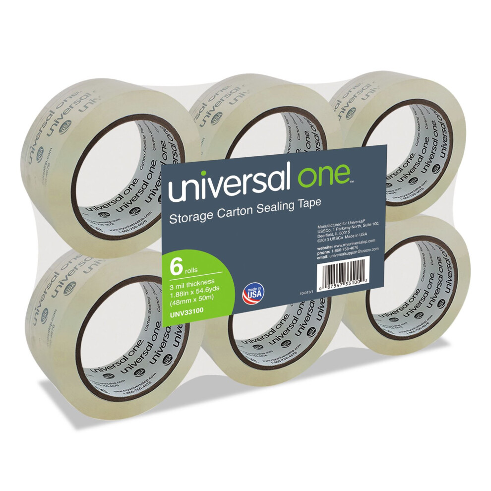 Universal 33100 HeavyDuty Acrylic Box Sealing Tape  48mm x 50m  3Inch Core  Clear  6Pack