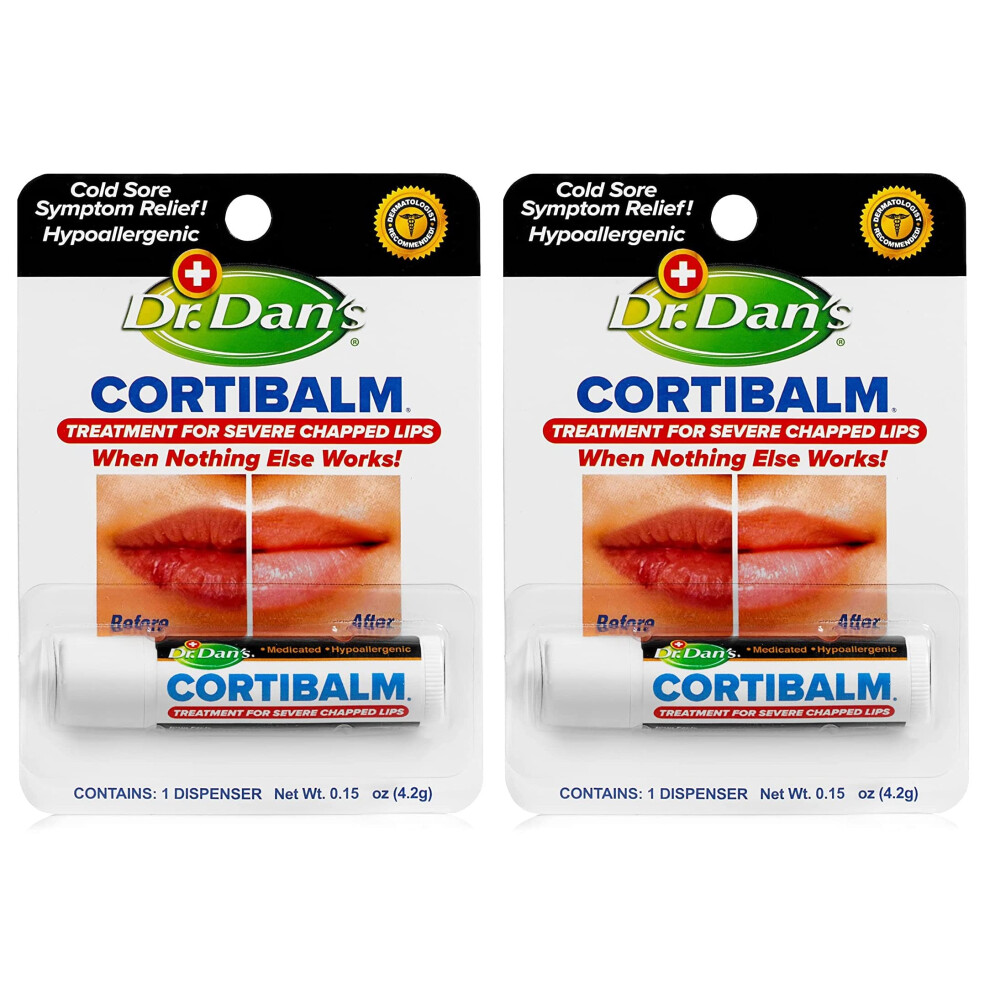 Dr Dans Cortibalm  2 Pack  for Dry Cracked Lips  Healing Lip Balm for Severely Chapped Lips  Designed for Men  Women and C