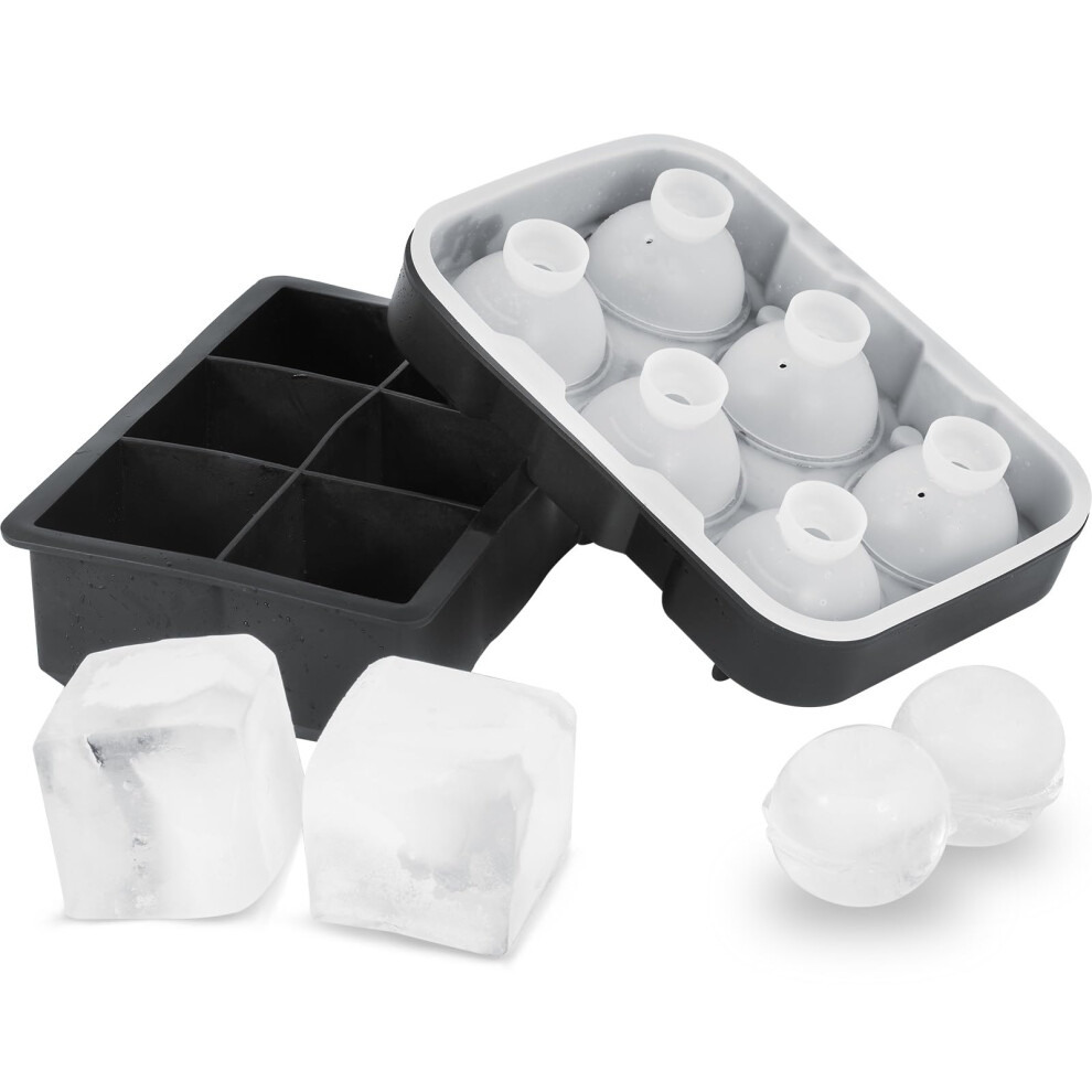 VEVOR Ice Cube Trays Set of 2  2in1 Combo with Silicone Sphere Ice Ball Maker  Large Square Ice Cube Maker with Lid  Reusab