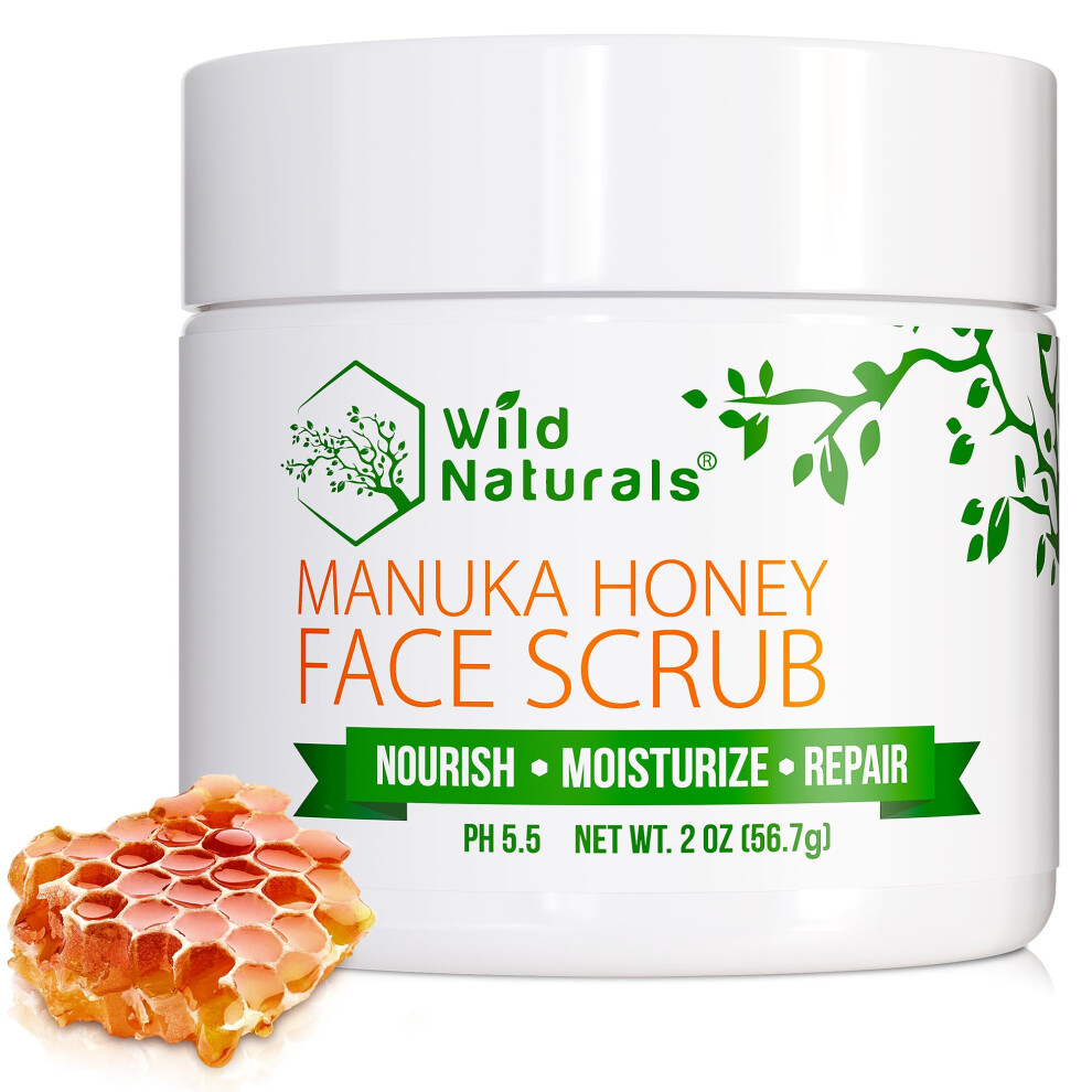 Manuka Honey Face Scrub  Gentle  Natural Blemish Control Exfoliator  NonToxic Facial Cleanser for Acne  Eczema  Blackheads