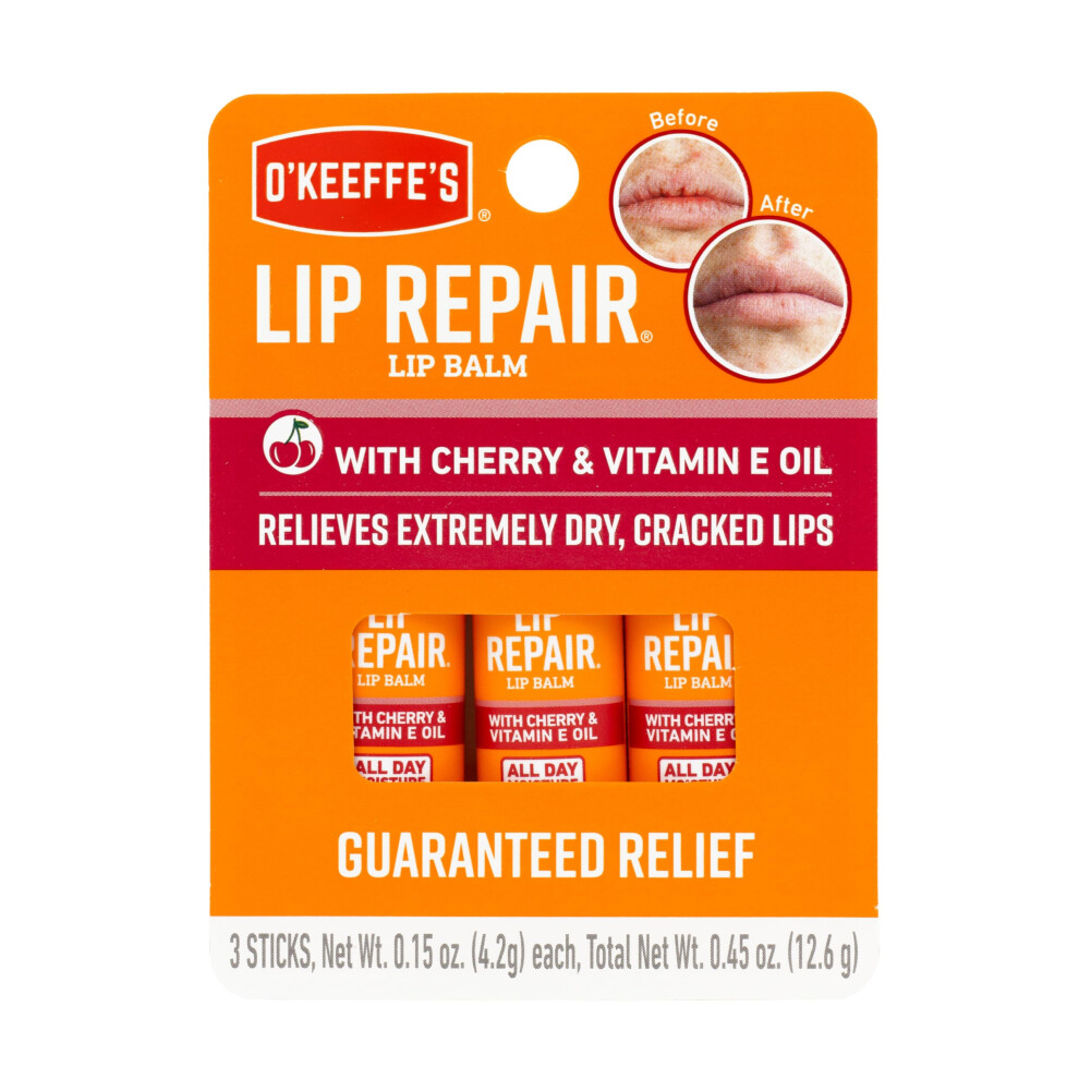 OKeeffes Lip Repair Lip Balm with Cherry  Vitamin E Oil Stick Pack of 3