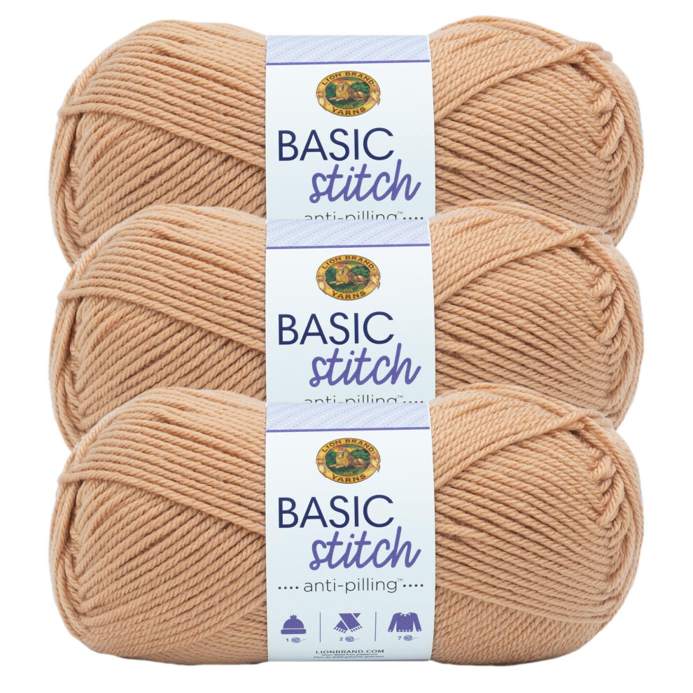 Lion Brand Yarn Basic Stitch AntiPilling Knitting Yarn  Yarn for Crocheting  3Pack  Clay