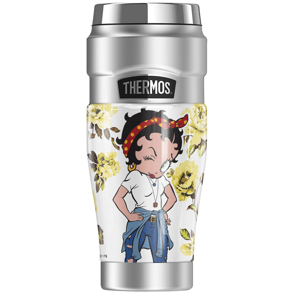 THERMOS Betty Boop Yellow Flowers STAINLESS KING Stainless Steel Travel Tumbler  Vacuum insulated  Double Wall  16oz