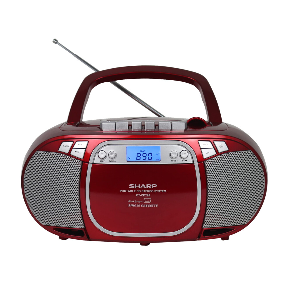 Sharp QTCD290RD Portable CD MP3 Cassette Boombox with AMFM Stereo and Aux Input  Red