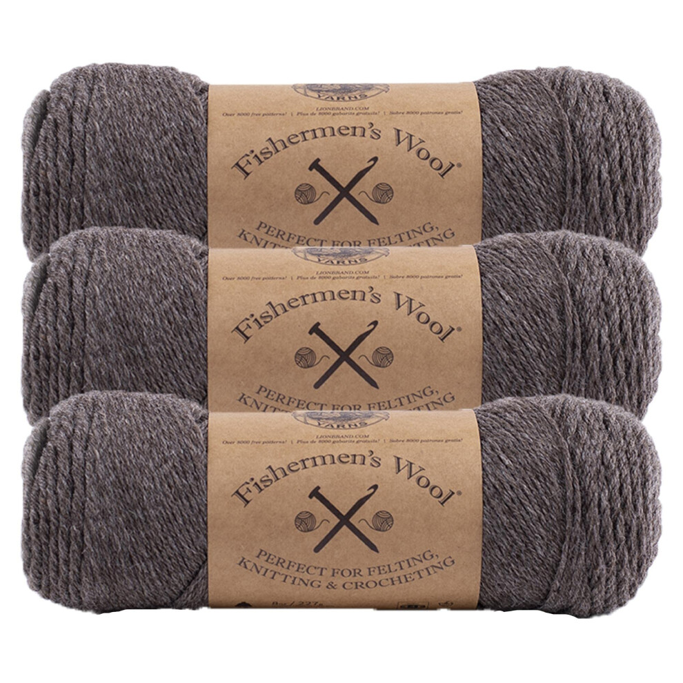 3 Pack Lion Brand Yarn Fishermens Wool Yarn  Brown Heather