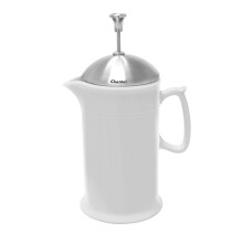 Presse Française en Grès Chantal avec Poussoir et Couvercle en Acier Inoxydable, 28 oz, Blanc