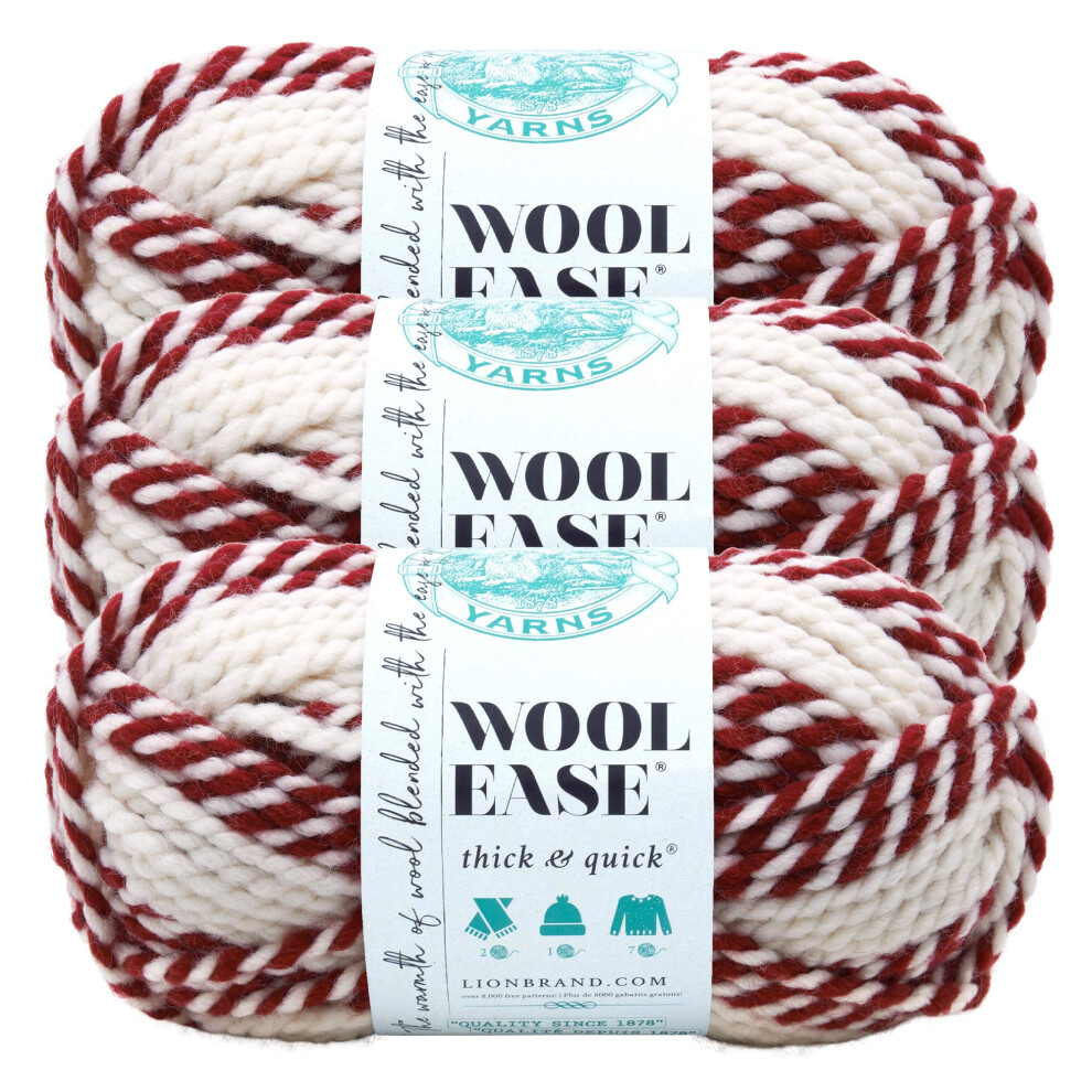 Lion Brand Yarn WoolEase Thick  Quick Yarn  Soft and Bulky Yarn for Knitting  Crocheting  and Crafting  3 Pack  Red Beacon