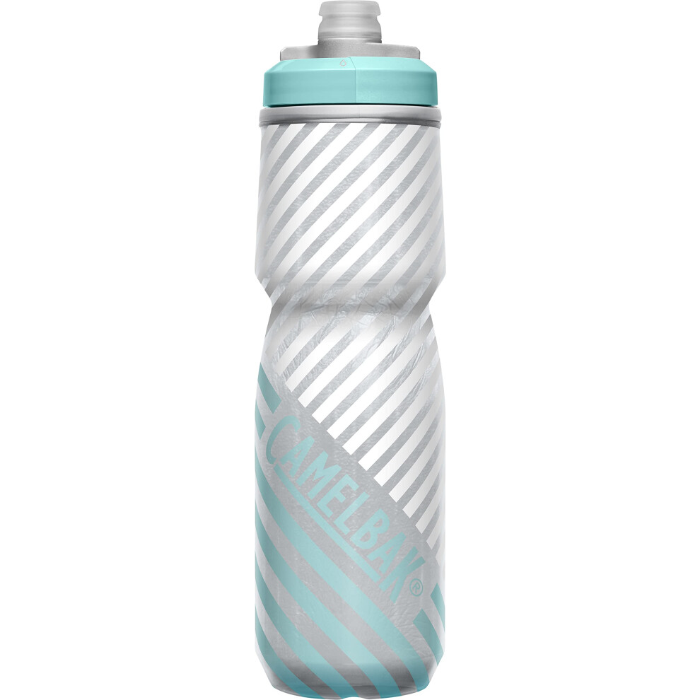 CamelBak Podium Chill Insulated Bike Water Bottle - Easy Squeeze Bottle - Fits Most Bike Cages - 24oz  Grey/Teal Stripe