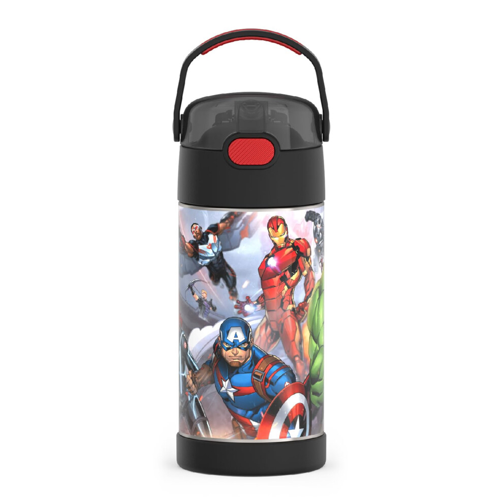 THERMOS FUNTAINER Water Bottle with Straw  12 Ounce  Avengers  Kids Stainless Steel Vacuum Insulated Water Bottle with Lid