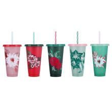 Starbucks Reusable Color Changing 5 Plastic Hot Cups Limited Edition Holiday Christmas Gift Hot Cups With Lids